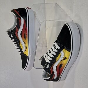Vans Old Skool Lo-Top Flames & Black Suede Sneakers women's 8 mens 6.5